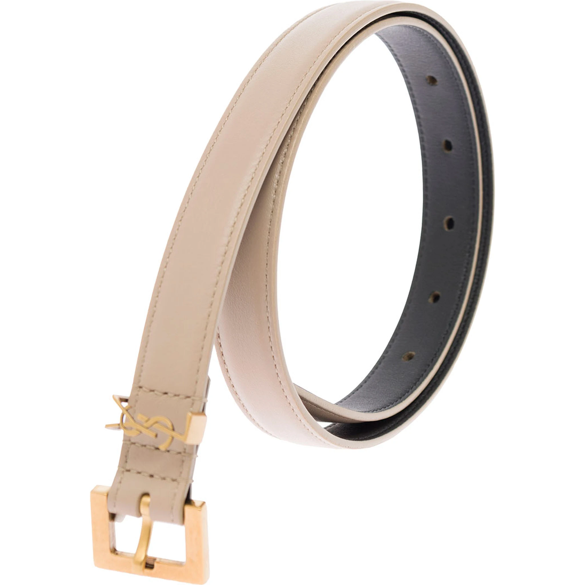 YSL Beige Leather Belt with Logo Buckle Woman Saint Laurent