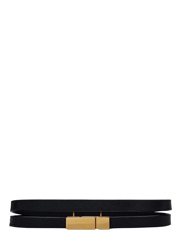 Black Double Thin Bracelet with Cassandre Plaque on the Front in Grained Leather Woman alternative