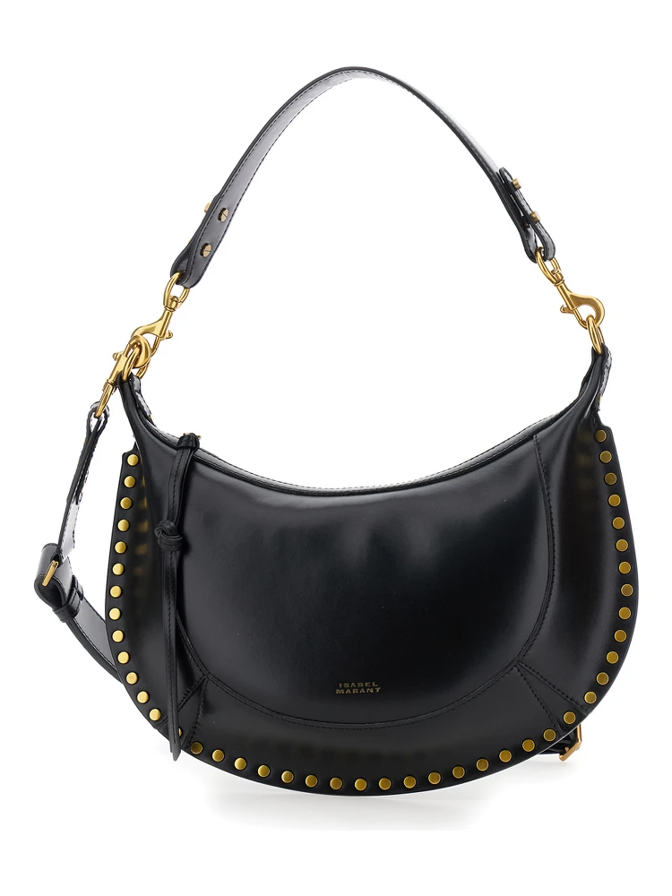 Naoko Black Shoulder Bag with Embossed Logo Lettering on the Front and Removable Shoulder Strap in Leather Woman