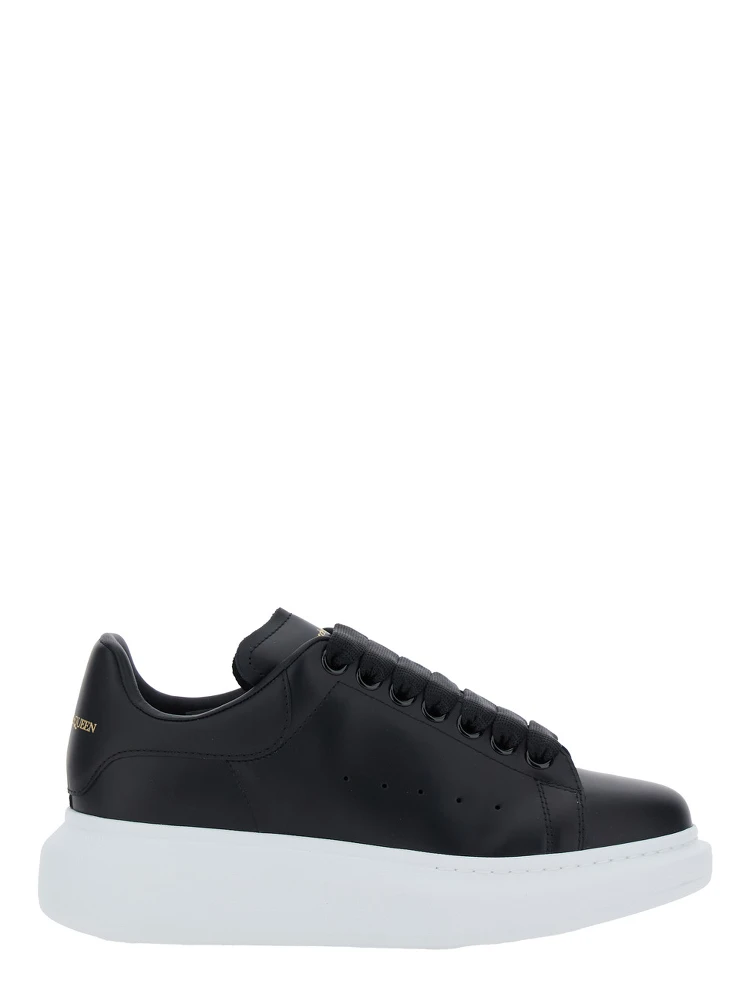 Black Low Top Sneakers with Logo Lettering on Tongue and Heel in Leather Woman