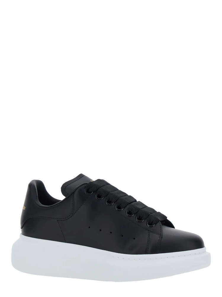 Black Low Top Sneakers with Logo Lettering on Tongue and Heel in Leather Woman alternative