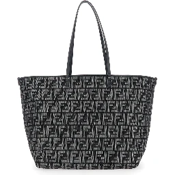 Roll Large Blu Shopper with All-Over FF Motif in Cotton Blend with Sponge Effect Woman