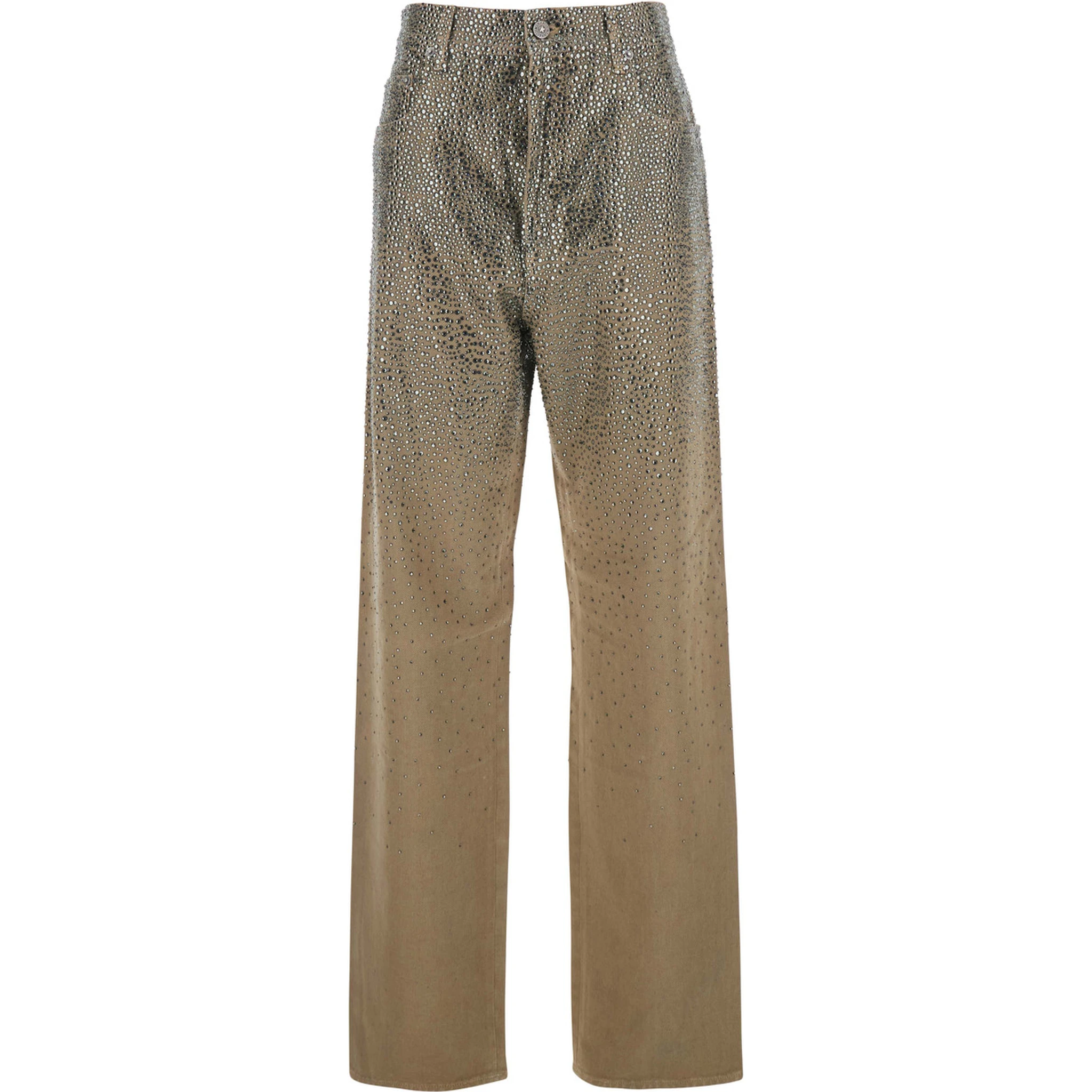 Beige Pants with Faded Crystal Embellishment and Belt Loops in Cotton Blend Woman