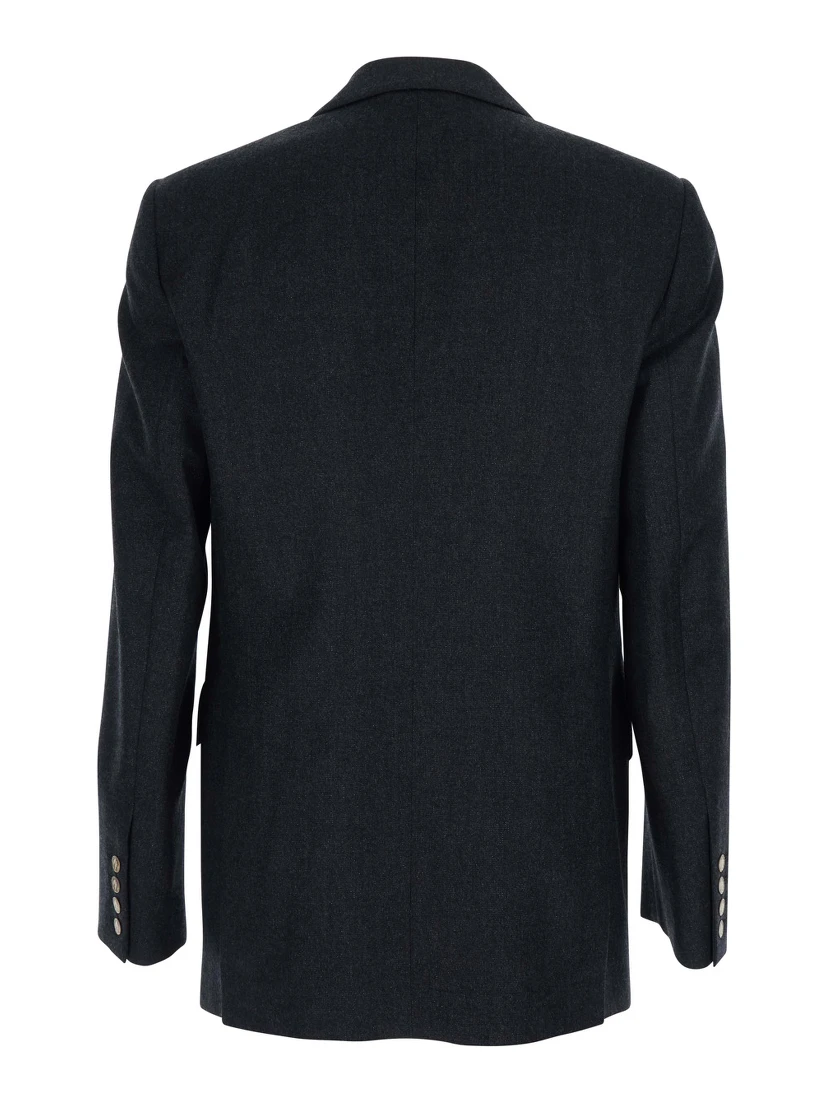 Grey Double-Breasted Jacket with Wide Peak Lapels in Wool Man