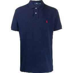 "Slim Fit" Blue Polo Shirt with Classic Collar and Pony Embroidery on the Front in Cotton Piquet Man