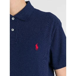 "Slim Fit" Blue Polo Shirt with Classic Collar and Pony Embroidery on the Front in Cotton Piquet Man