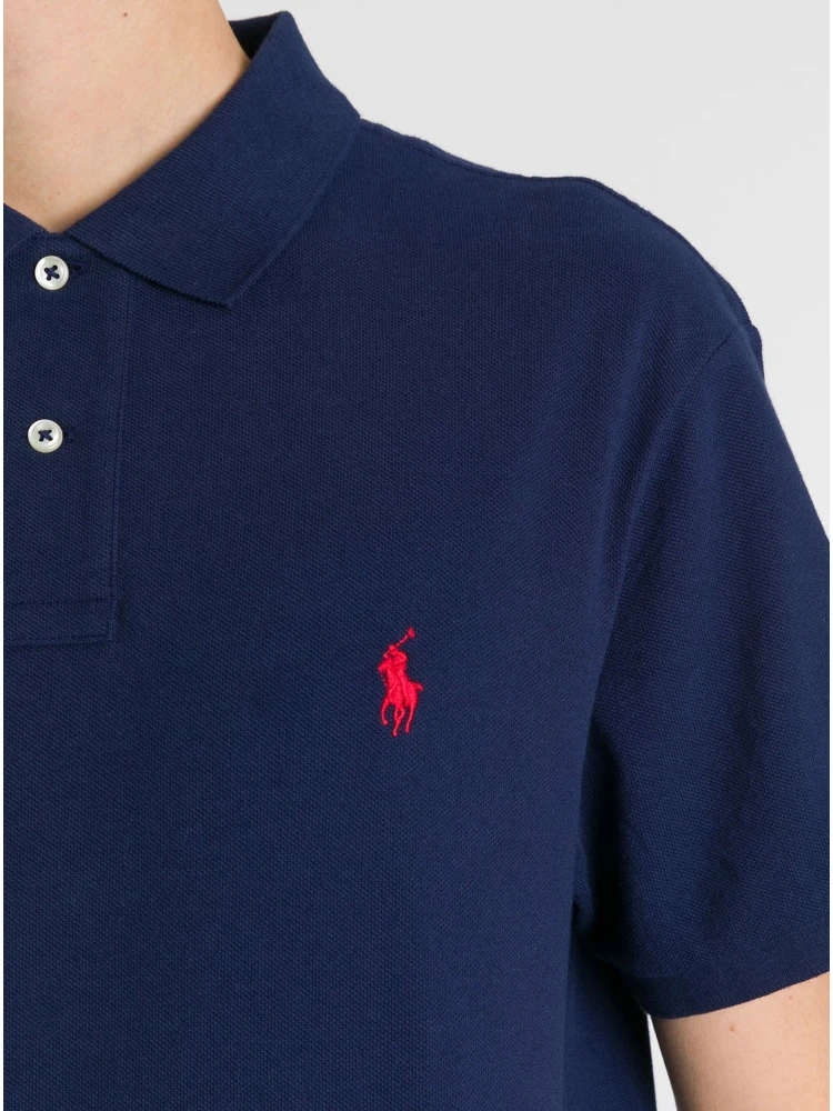 "Slim Fit" Blue Polo Shirt with Classic Collar and Pony Embroidery on the Front in Cotton Piquet Man alternative