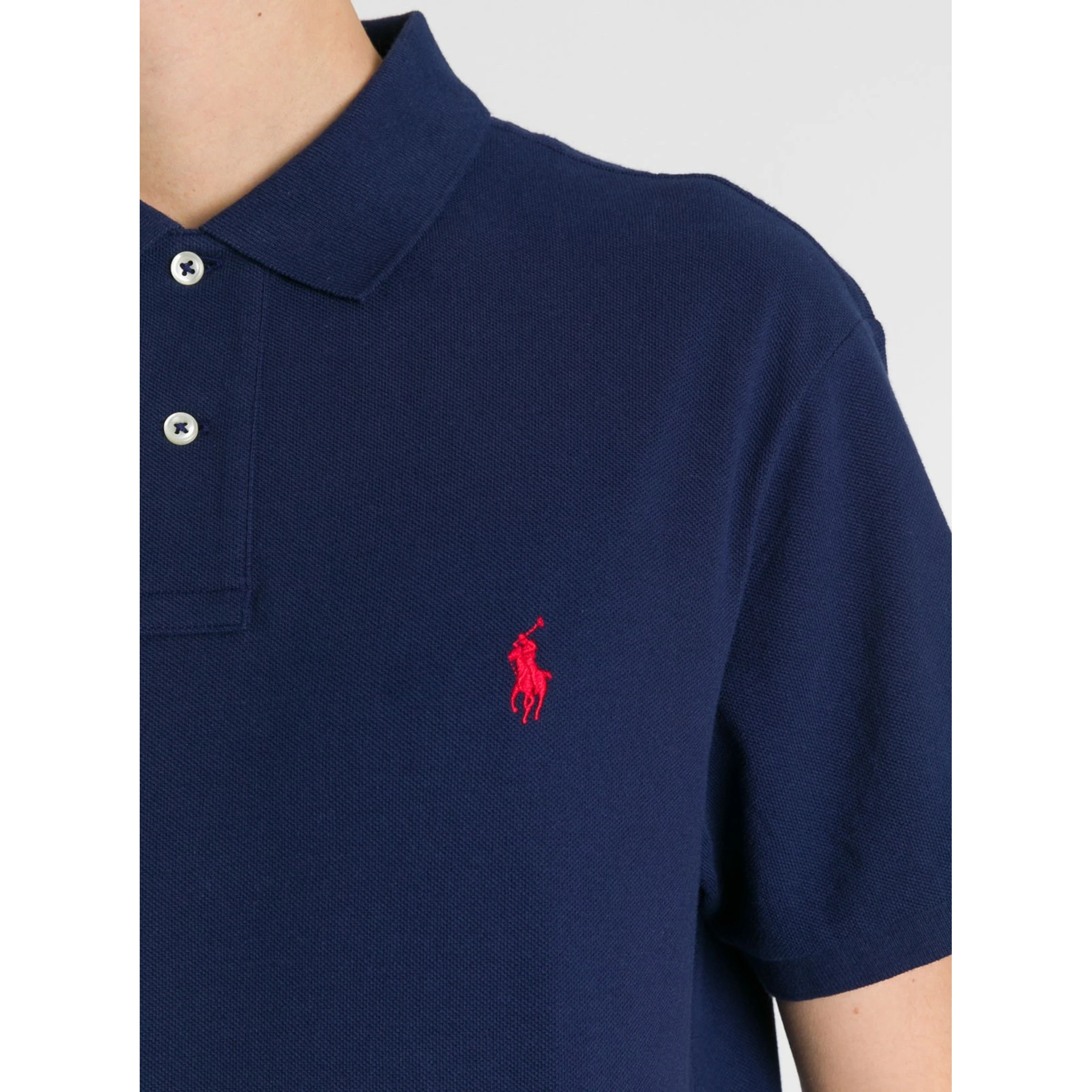 "Slim Fit" Blue Polo Shirt with Classic Collar and Pony Embroidery on the Front in Cotton Piquet Man