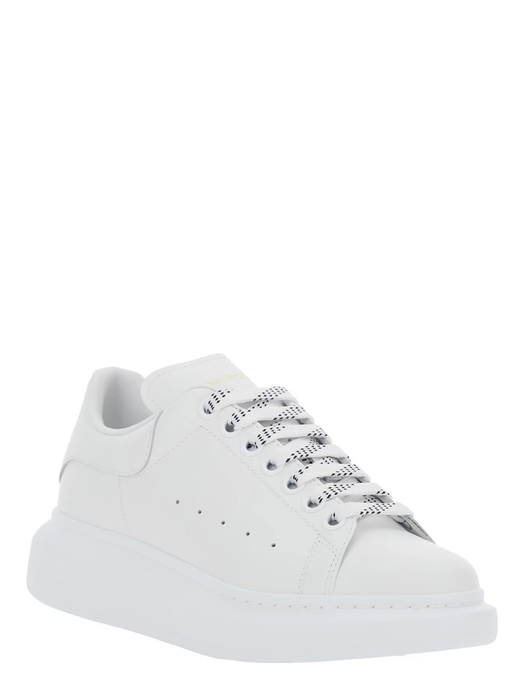 White Low Top Sneakers with Logo Lettering on Tongue and Heel in Leather Woman alternative