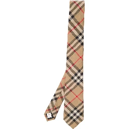 Beige Scarf with All-Over Vintage Check Print in Silk Man