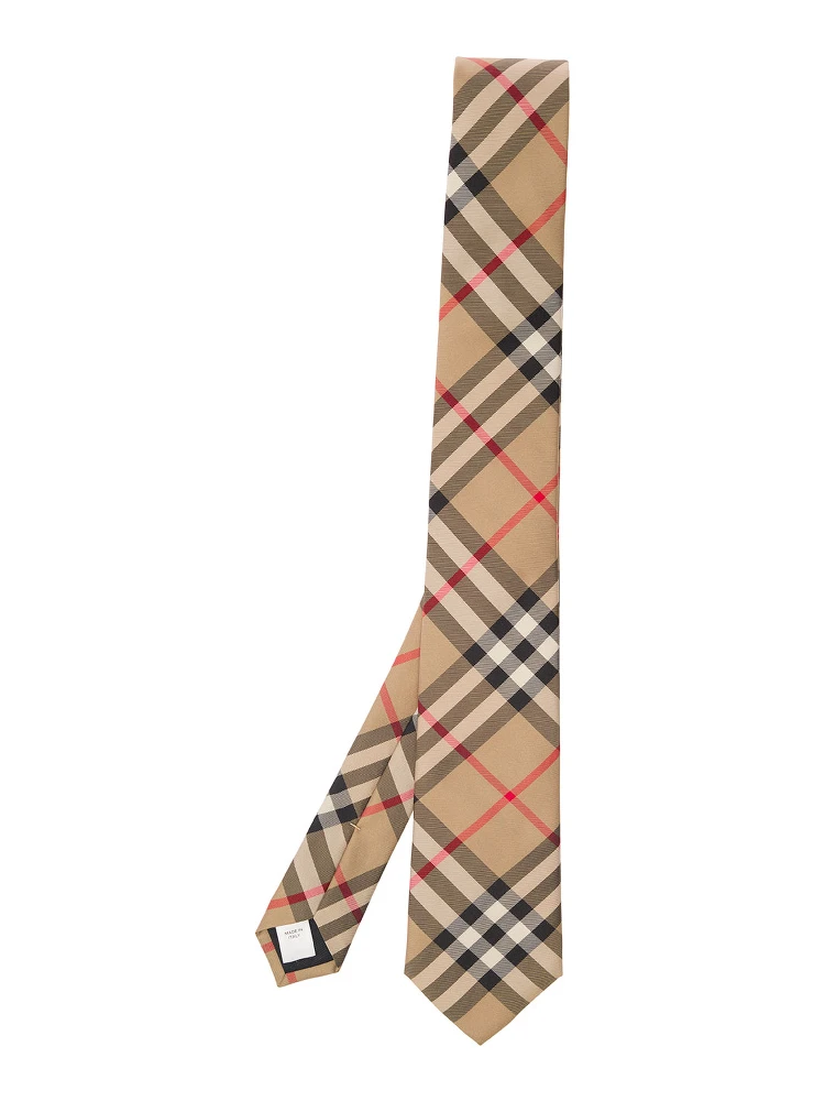 Beige Scarf with All-Over Vintage Check Print in Silk Man