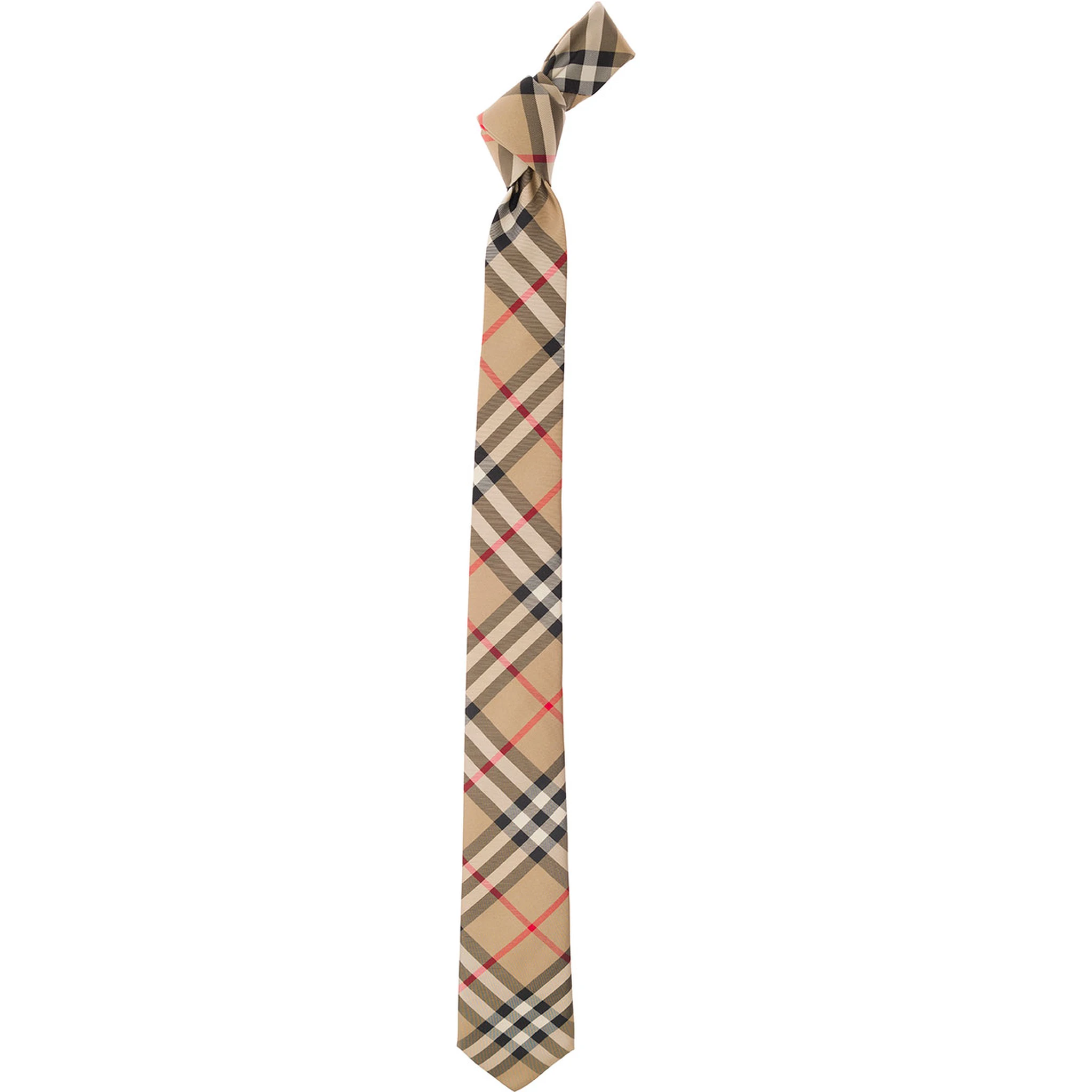 Beige Scarf with All-Over Vintage Check Print in Silk Man