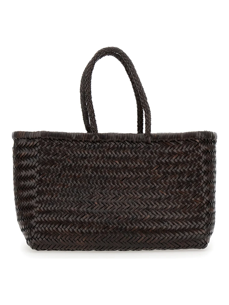 Bamboo Triple Jump Brown Tote Bag in Woven Leather Woman