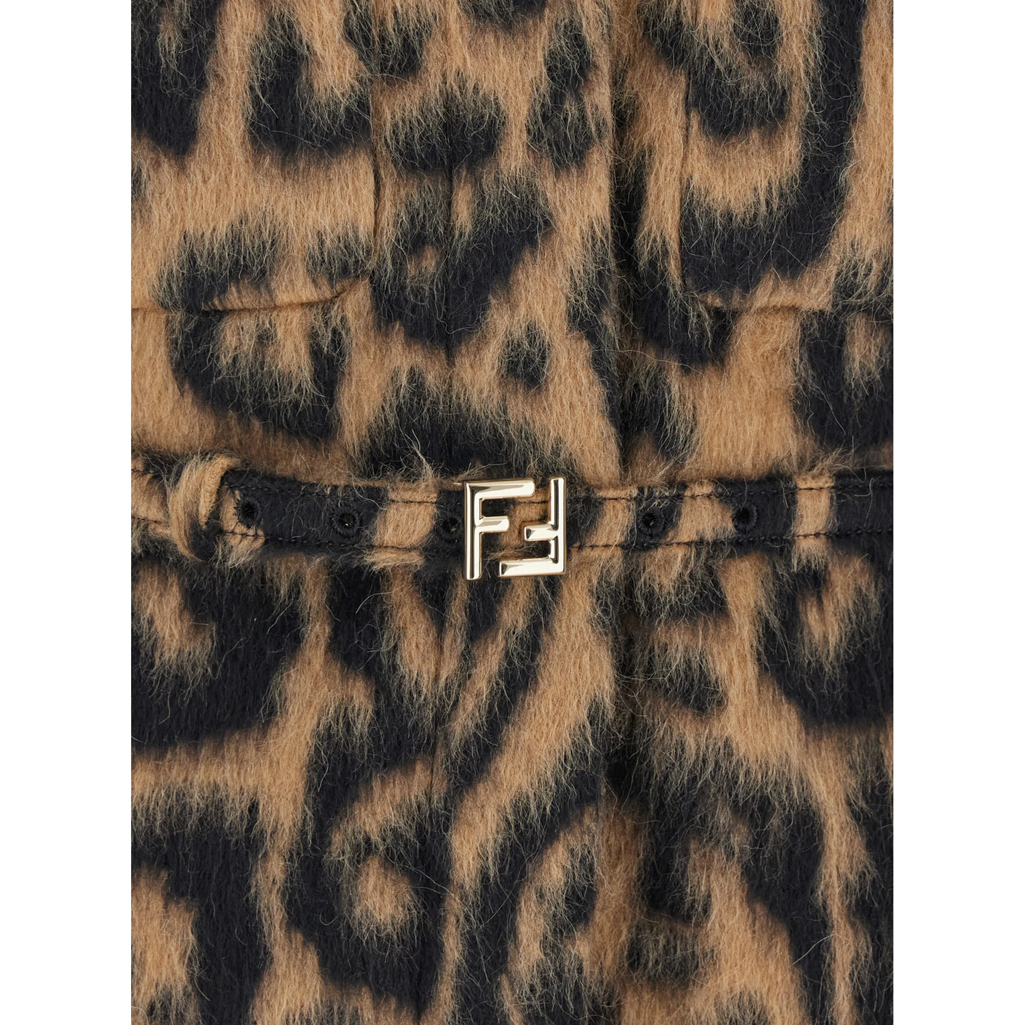 Multicolor Coat with FF Buckled Belt on the Front and All-Over Leopard Motif in Wool Blend Woman