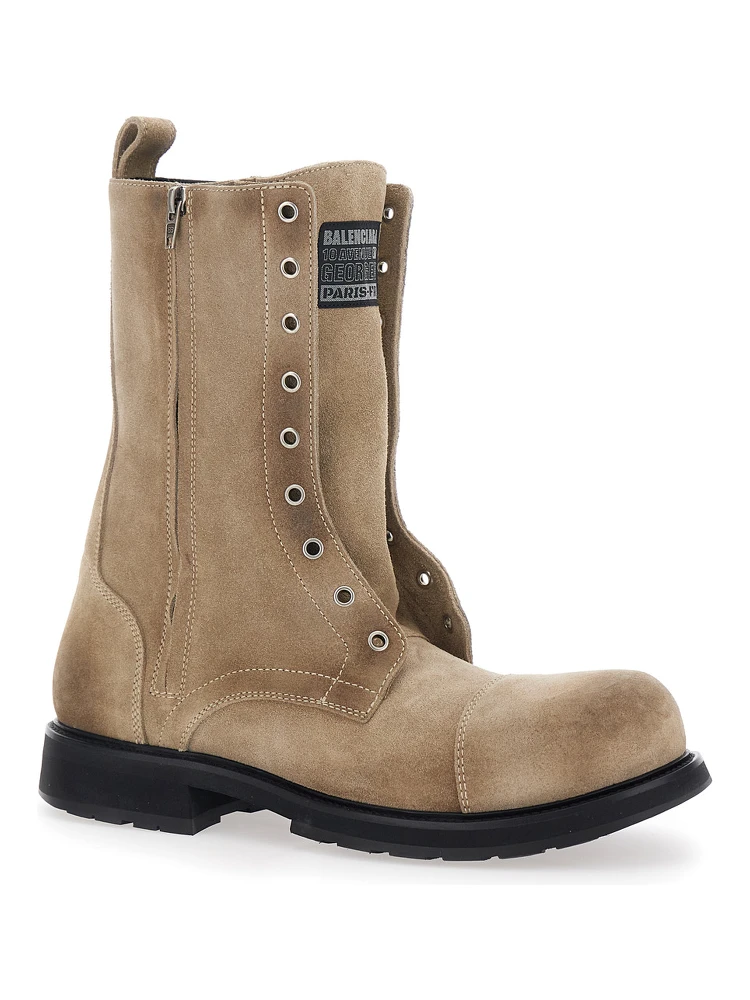 Beige Ankle Boots with Logo Patch on the Front and Logo Lettering on the Rear in Leather Man alternative