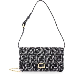 Blue Crossbody Bag with All-Over FF Motif and Metallic FF Plaque on the Front in Cotton Woman