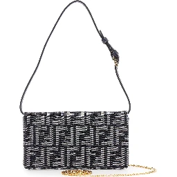 Blue Crossbody Bag with All-Over FF Motif and Metallic FF Plaque on the Front in Cotton Woman