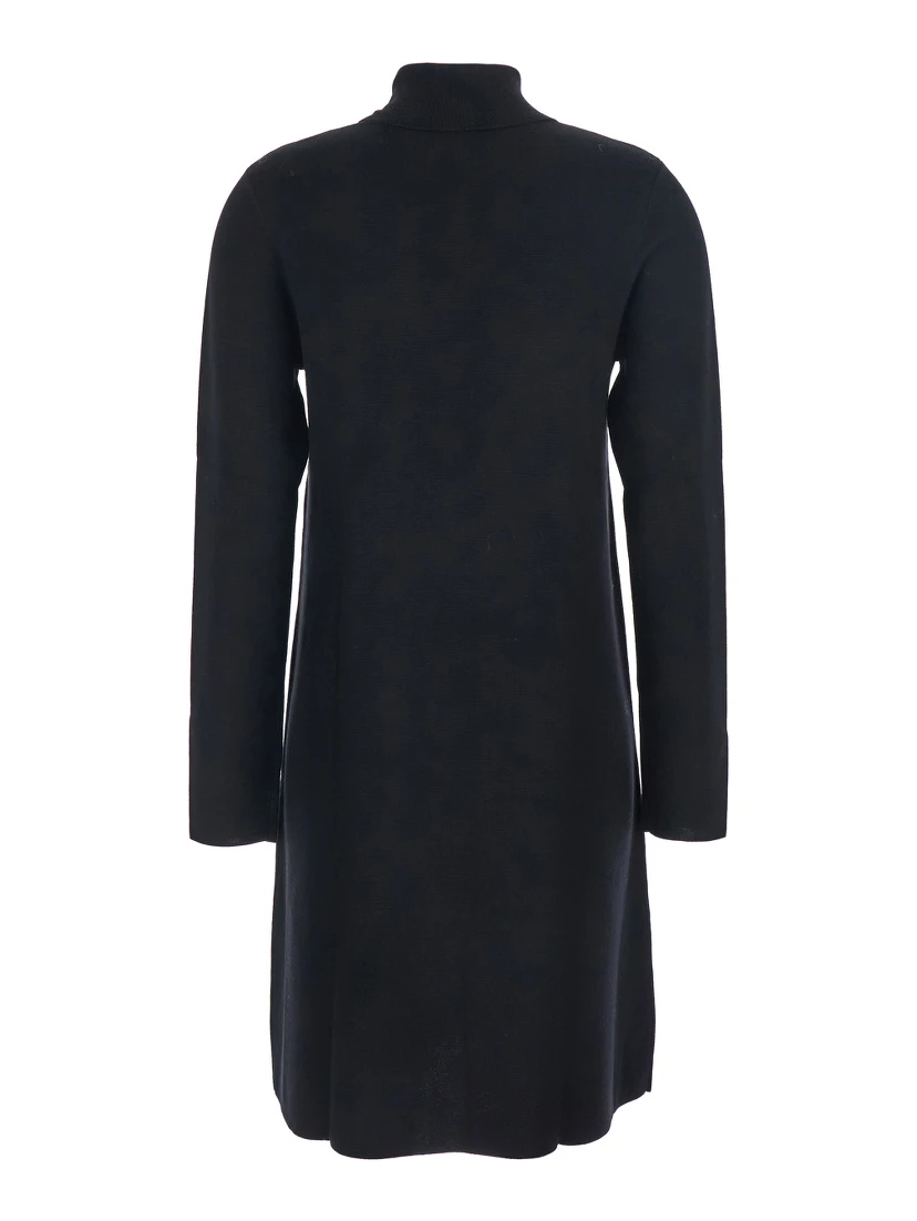 Black Turtneleck Dress with Straight Hem in Wool Woman
