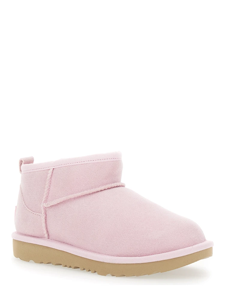 Classic Ultra Mini Pink Ankle Boots with Shearling Lining in Leather Girl alternative
