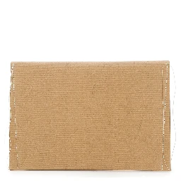 Beige Clutch Bag with Crinkled Effect and Logo Lettering on the Front in Leather Woman