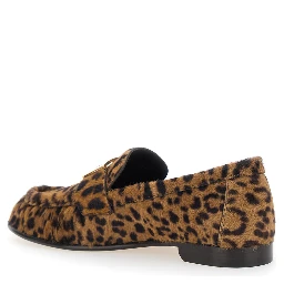 Brown Loafers with FF Plaque and Leopard Motif in Brushed Leather Woman