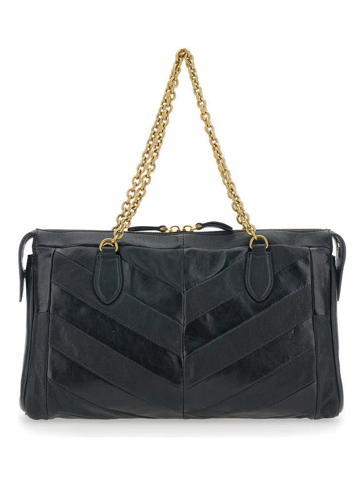 Panthea Black Shoulder Bag with VLogo Plaque on the Front and Panther Embellishment in Leather Woman alternative
