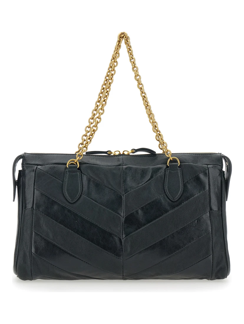 Panthea Black Shoulder Bag with VLogo Plaque on the Front and Panther Embellishment in Leather Woman