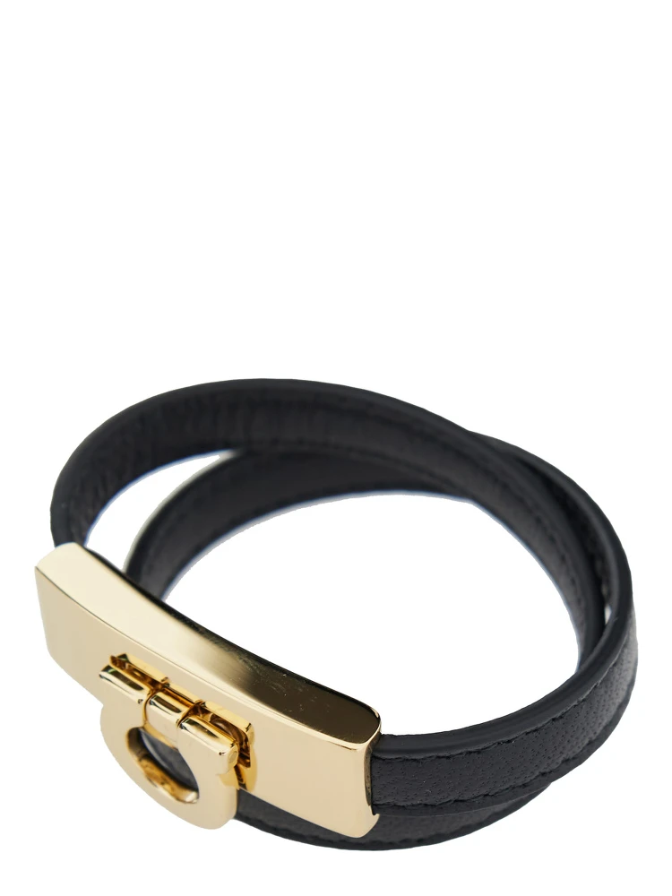 Gancini Black Double Twist Bracelet in Leather Woman alternative