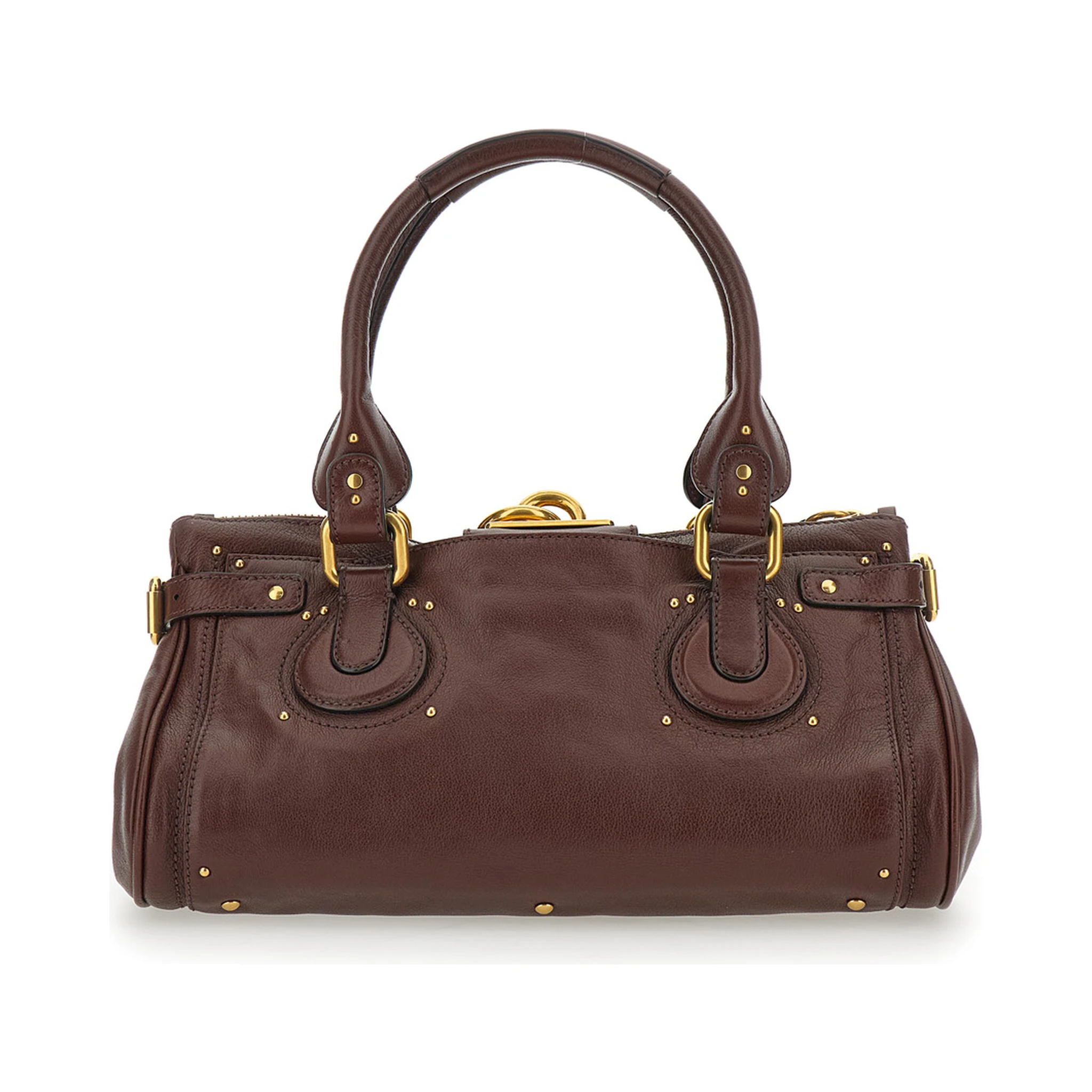 Paddington Brown Shoulder Bag with Oversized Padlock and C-Shaped Buckles in Grainy Leather Woman