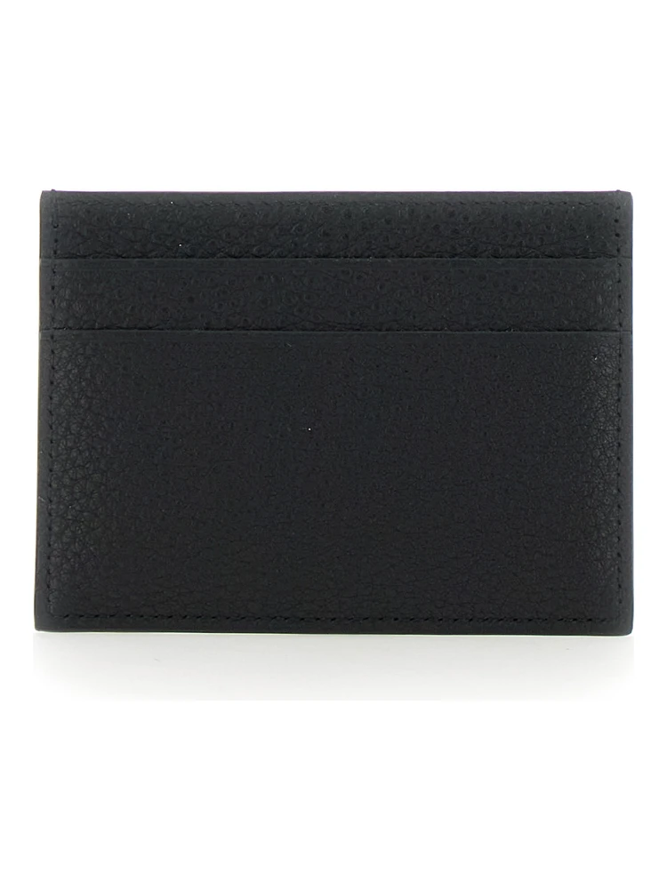 Black Card Holder with Logo Lettering on the Front in Grained Leather Man alternative