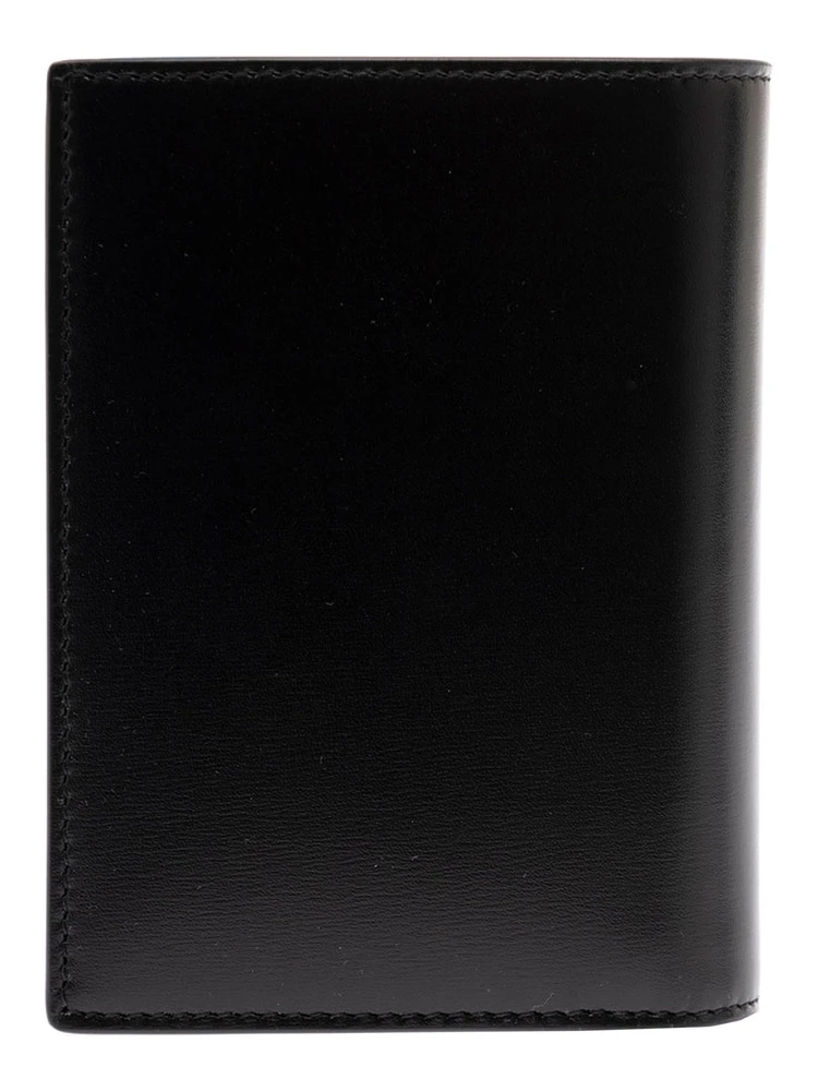 Black Leather Wallet with YSL Metal Logo Man alternative