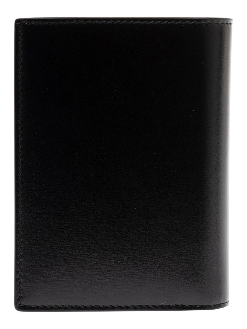 Black Leather Wallet with YSL Metal Logo Man