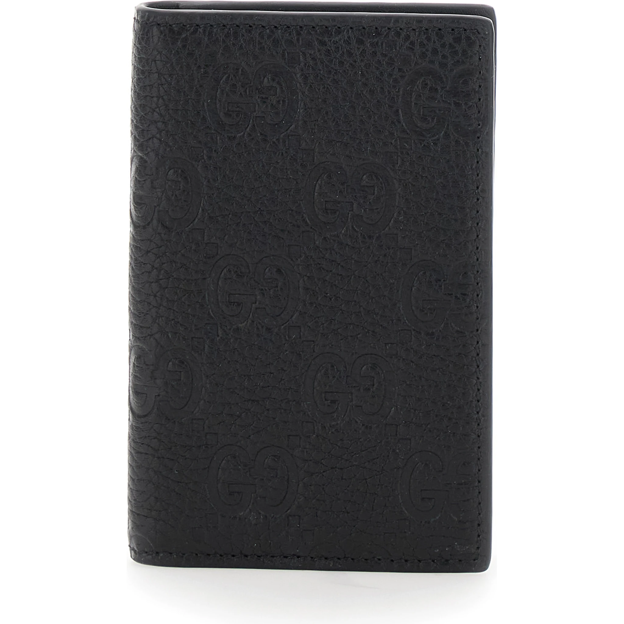 Black Bi-Fold Wallet with Vertical Design in GG Granied Leather Man