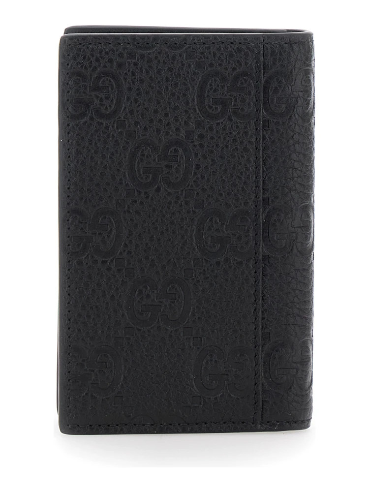 Black Bi-Fold Wallet with Vertical Design in GG Granied Leather Man alternative