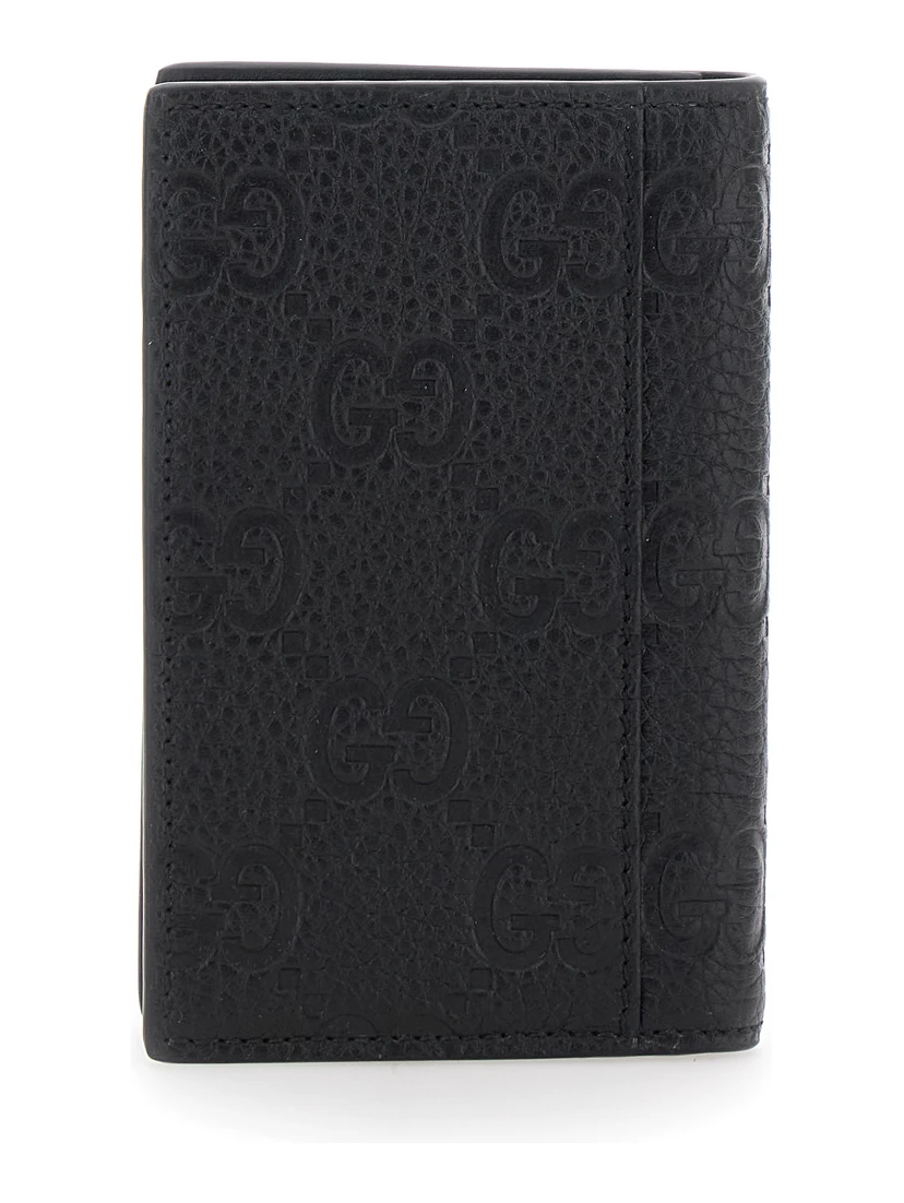 Black Bi-Fold Wallet with Vertical Design in GG Granied Leather Man