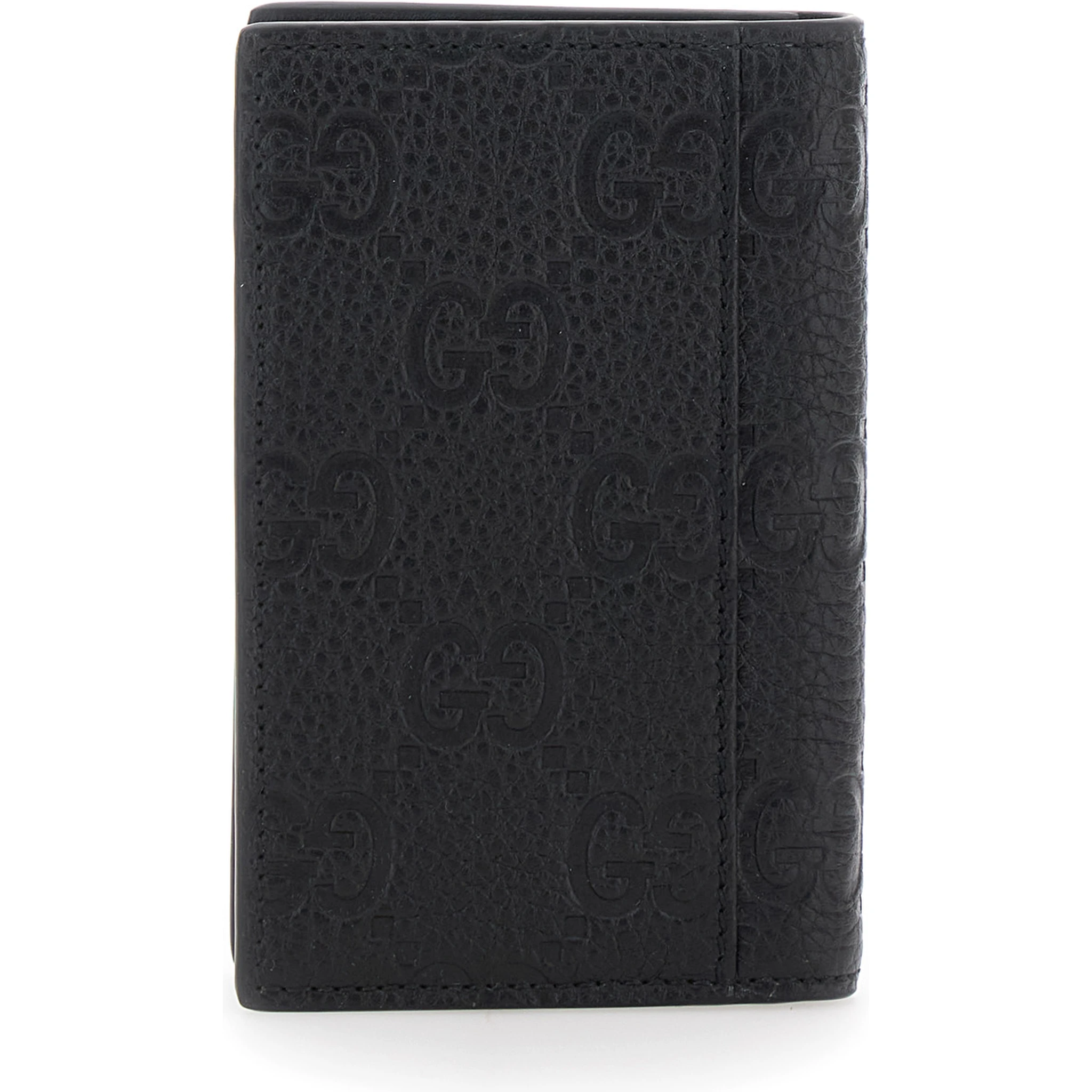 Black Bi-Fold Wallet with Vertical Design in GG Granied Leather Man
