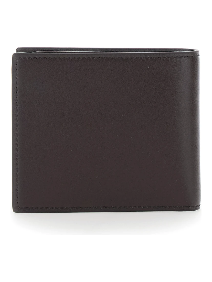 Brown Bi-Fold Wallet with Horsebit on the Front and Embossed Logo on the Inside in Leather Man