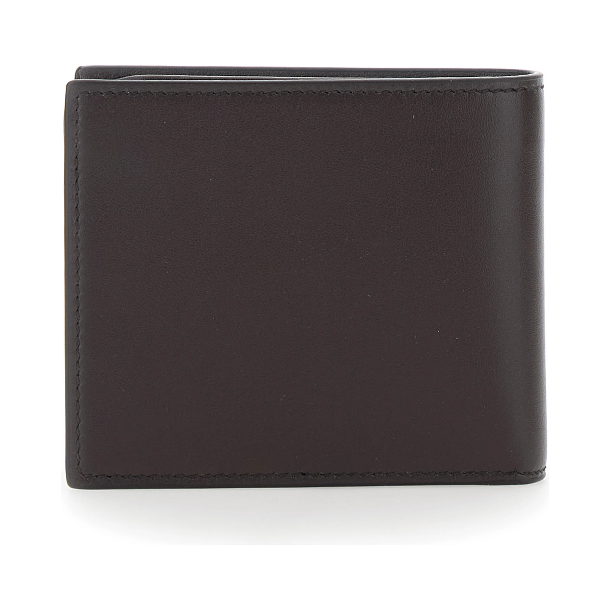 Brown Bi-Fold Wallet with Horsebit on the Front and Embossed Logo on the Inside in Leather Man