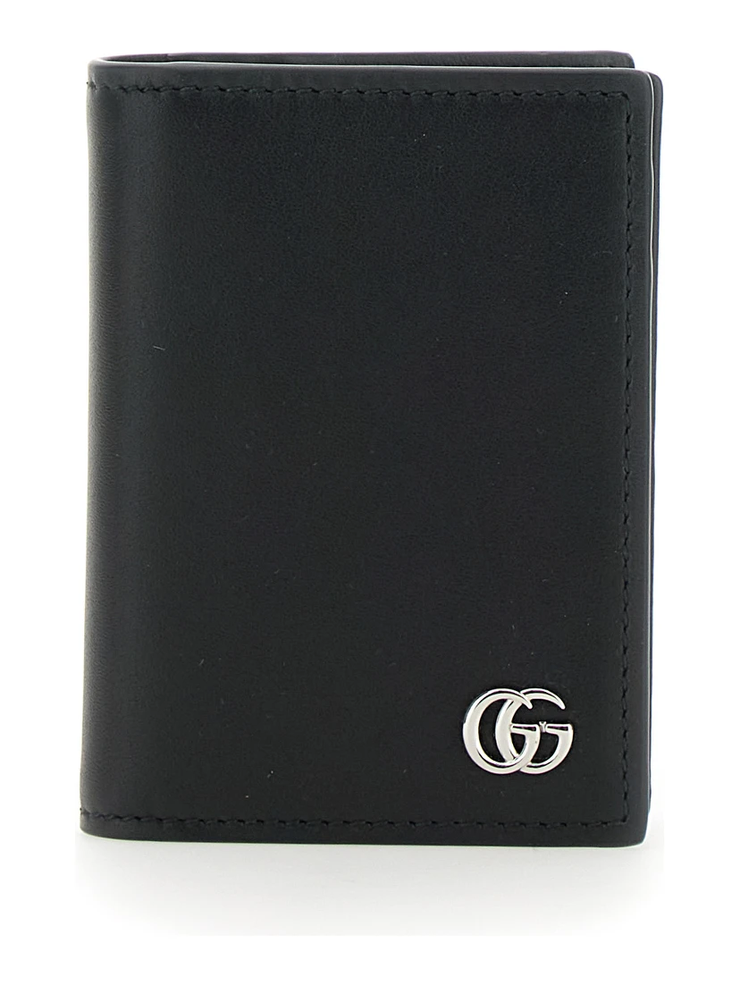 Black Card Holder with Double G Detail on the Front in Leather Man
