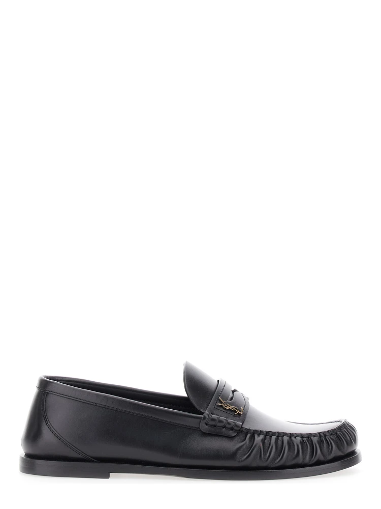 Laurent Black Loafers with Cassandre Plaque in Leather Woman