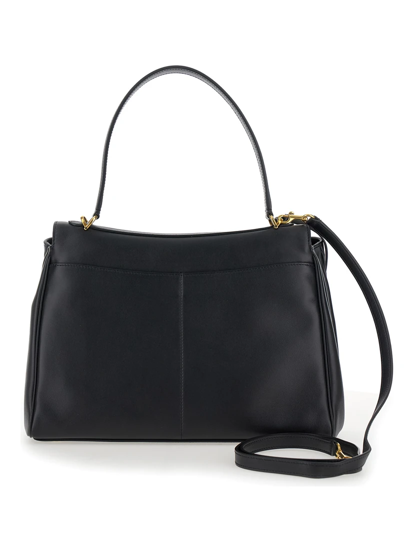 Medium Rodeo Black Handbag with Detachable Key Holder in Smooth Leather Woman