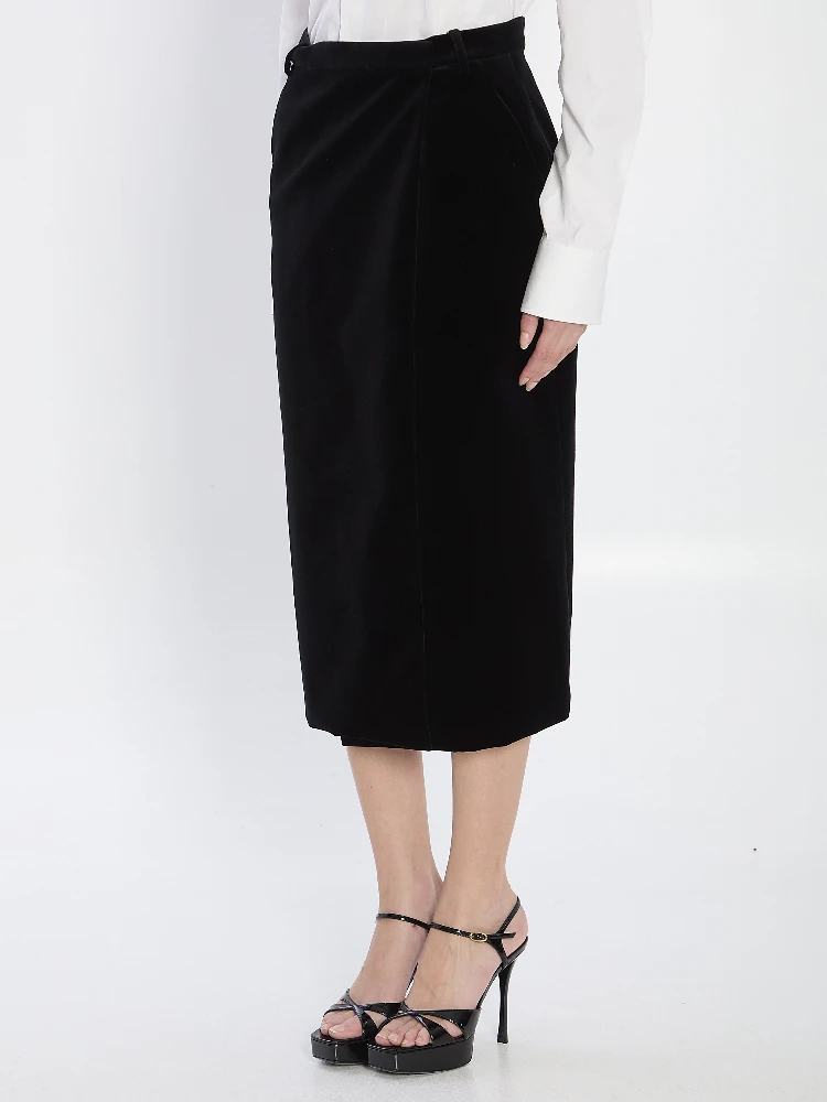 Wrap skirt in velvet alternative