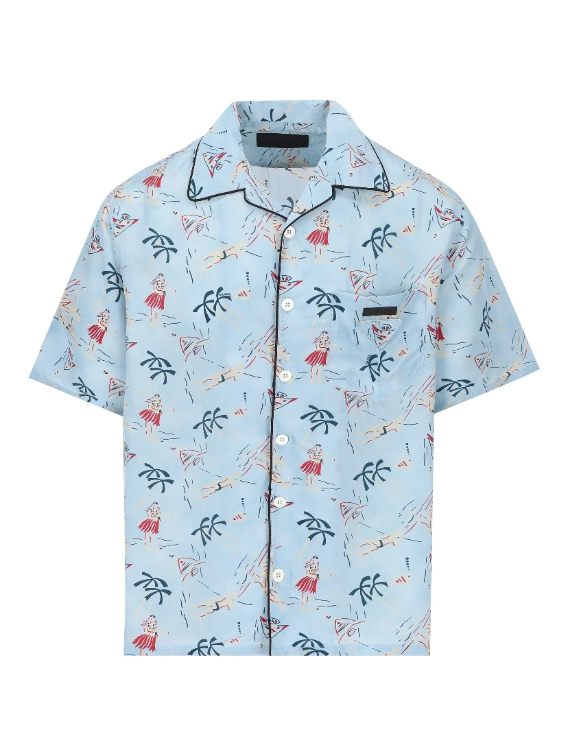 Graphic-print bowling shirt