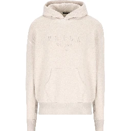 Logo-embroidered Cotton Hoodie In Beige