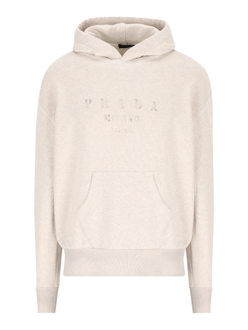 Logo-embroidered Cotton Hoodie In Beige
