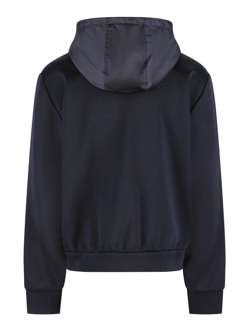 Drawstring-hood zip-up jacket