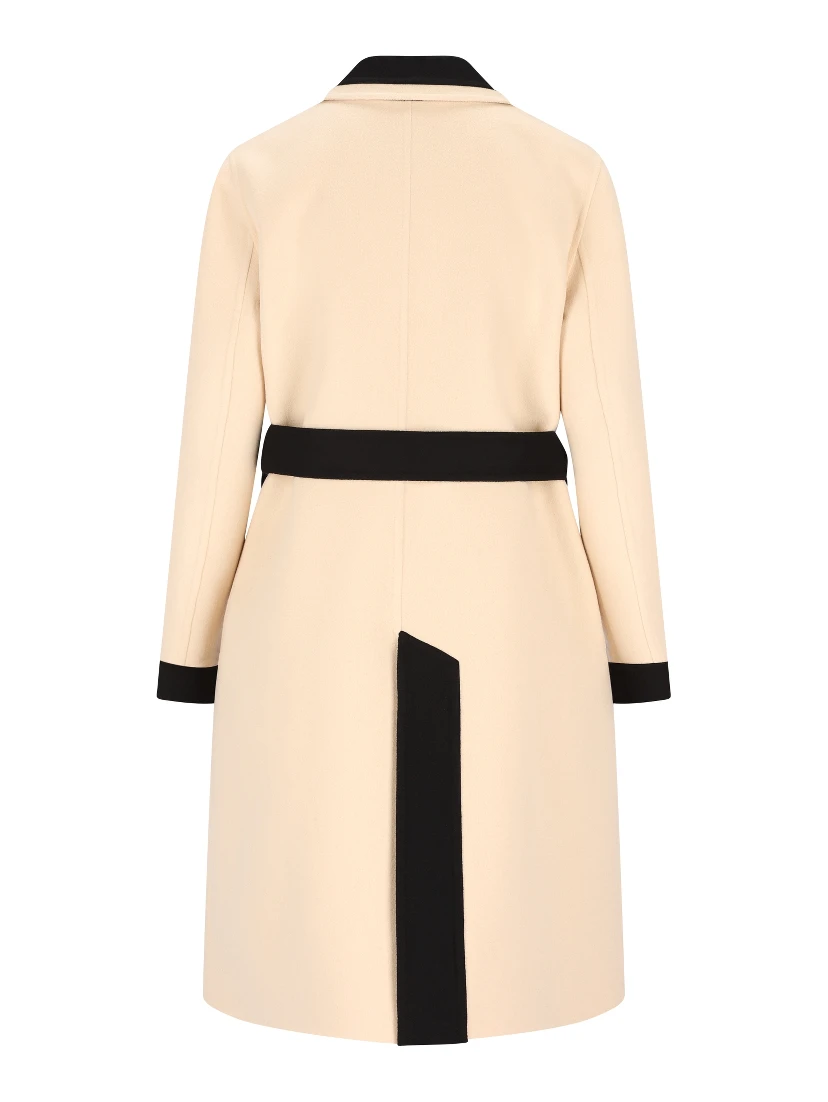 Belted contrast-trim coat