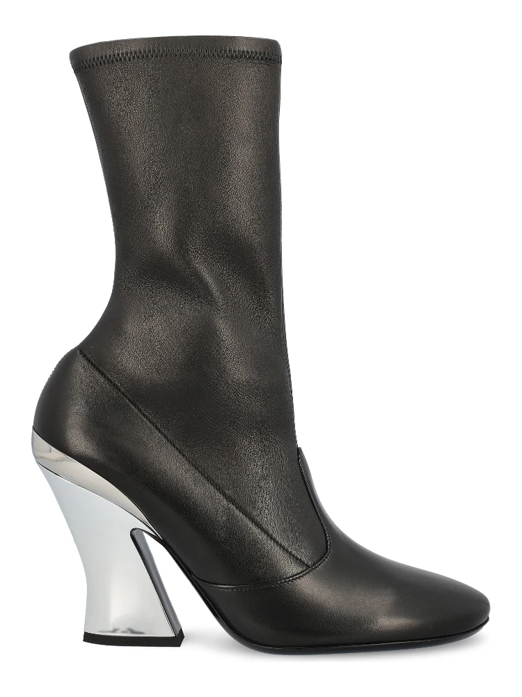 Leather Metallic Sculpted-heel Ankle Booties In Black