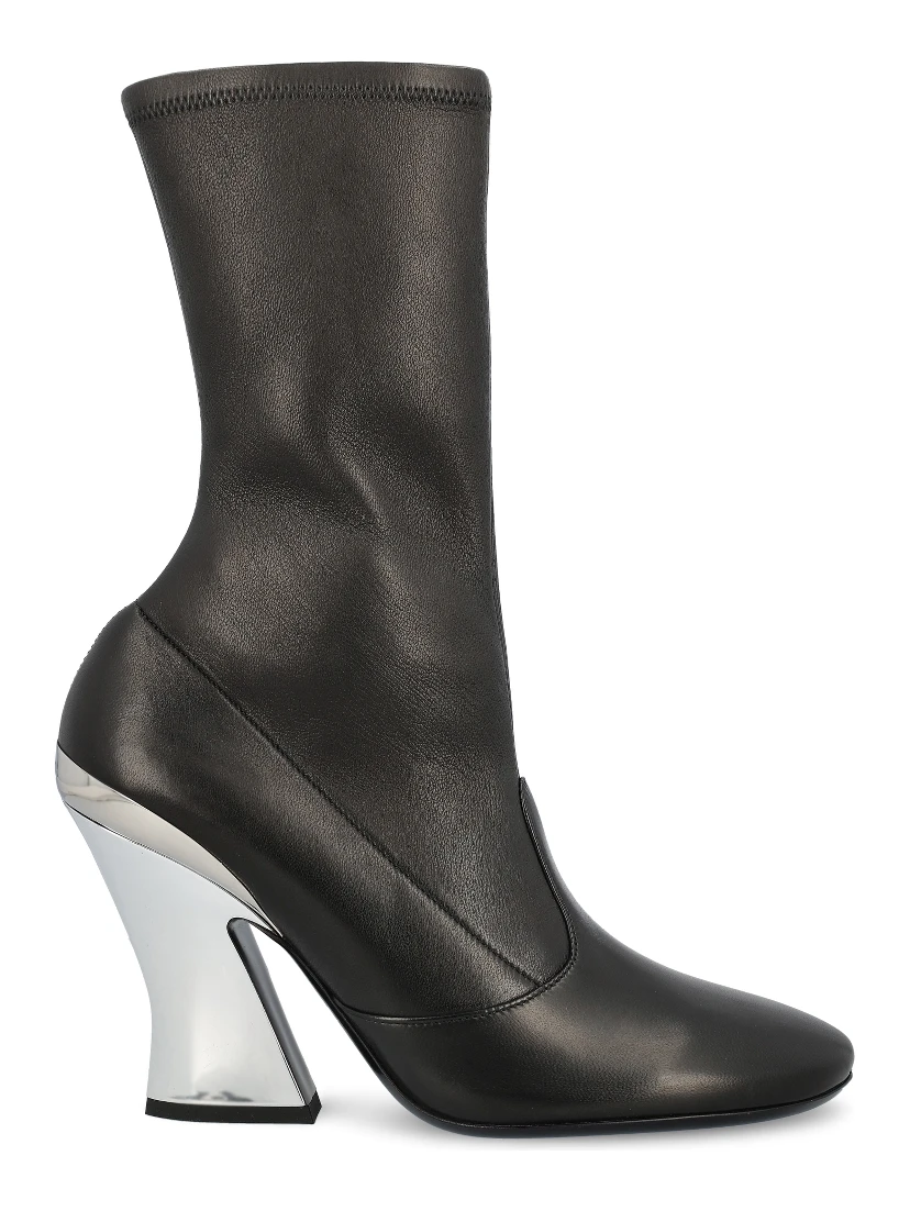 Leather Metallic Sculpted-heel Ankle Booties In Black
