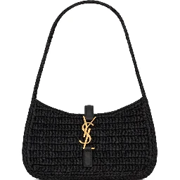 Le 5 à 7 shoulder bag in black raffia and leather